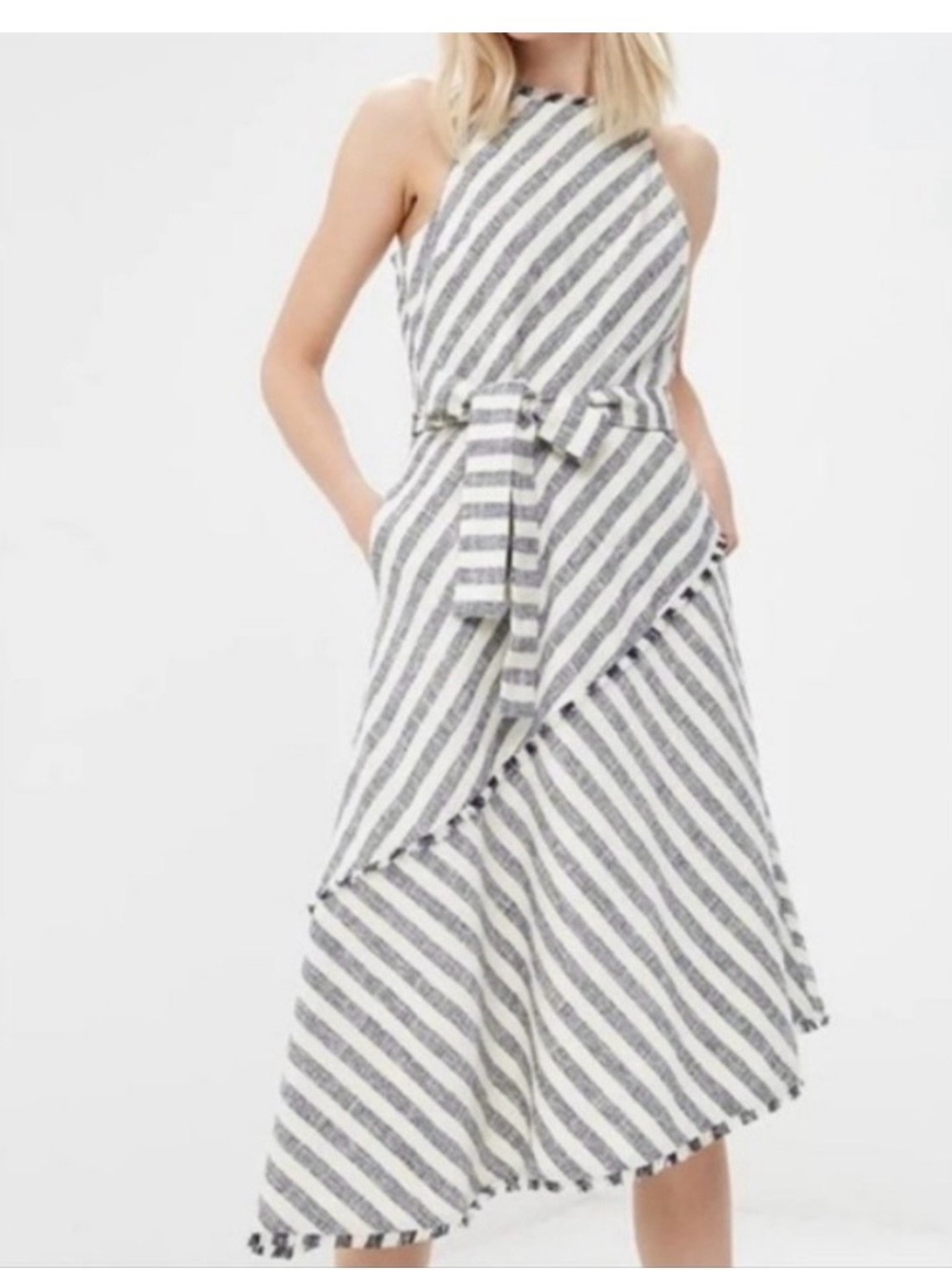 Banana Republic Striped Asymmetrical Halter Midi Dress
